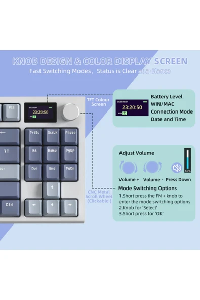 Attack Shark K86 EKRANLI KABLOSUZ MEKANİK KLAVYE - 3