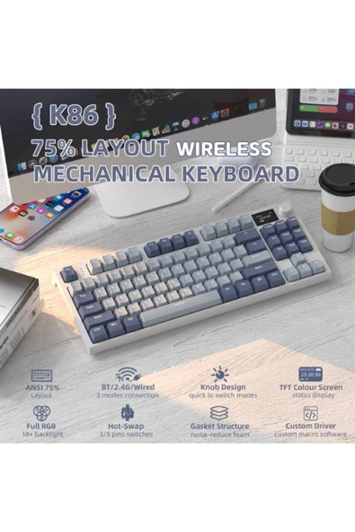 Attack Shark K86 EKRANLI KABLOSUZ MEKANİK KLAVYE - 2