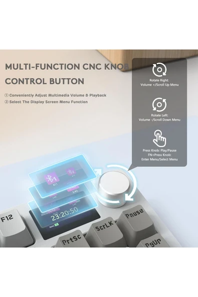 Attack Shark K86 Pro White Switch Kablosuz Mekanik Klavye 2.4G/BT5.0/USB-C Kablosu HD 1,2 inç Ekran ve Düğme RGB - 4