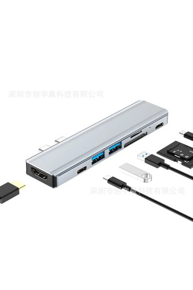 silabor Çift Type-c Usb 3.0 Çoklayıcı Kart Okuyucu Çevirici Macbook Uyumlu Hub Dönüştürücü