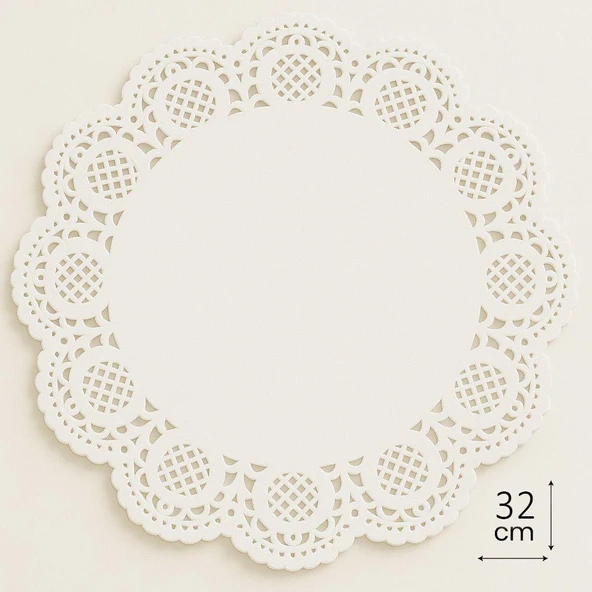 Dolphin Dantel Görünümlü Kağıt Tabak Altlığı - 32 Cm. - Beyaz Dantel Kağıt - 100 Adetlik Paket ürün görseli 1