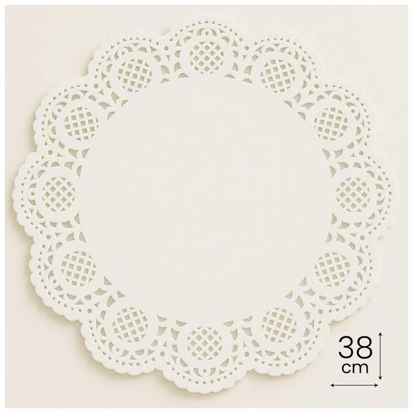 Dolphin Dantel Görünümlü Kağıt Tabak Altlığı - 38 Cm. - Beyaz Dantel Kağıt - 100 Adetlik Paket ürün görseli 1