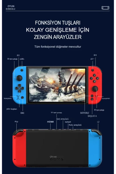 G90 7 İnç IPS HD Ekran Oyun Konsolu Linux İşletim ve Çoklu Sistem Emülatörü Arcade Oyun Konsolu - Resim 5