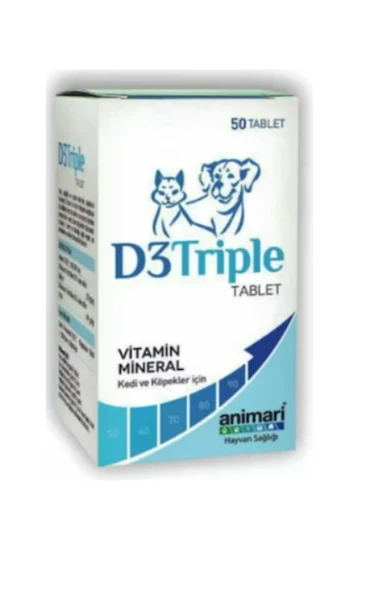 animari D3 Triple 50 Tablet Kedi ve Köpekler Için Vitamin D3, Kalsiyum ve Fosfor ürün görseli 1