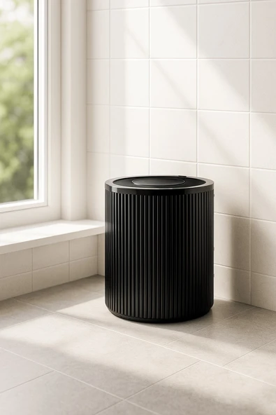 Lines Serisi Siyah Banyo Seti, 2 Parça Akrilik Silindir 5 Litre Çöp Kovası ve Tuvalet Fırçası Takımı - Resim 2