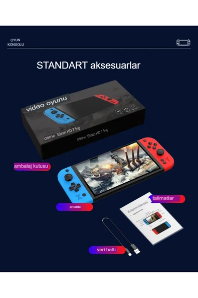 G90 7 İnç IPS HD Ekran Oyun Konsolu Linux İşletim ve Çoklu Sistem Emülatörü Arcade Oyun Konsolu - Resim 8