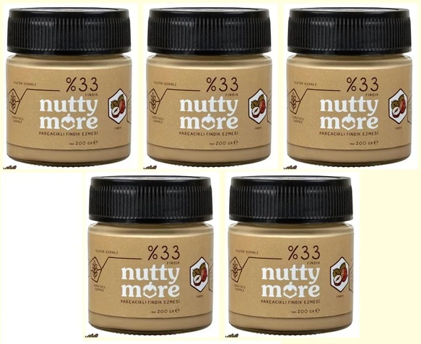 Nutty More  %33 Fındık Parçacıklı Fındık Ezmesi 200 gr x 5 Adet