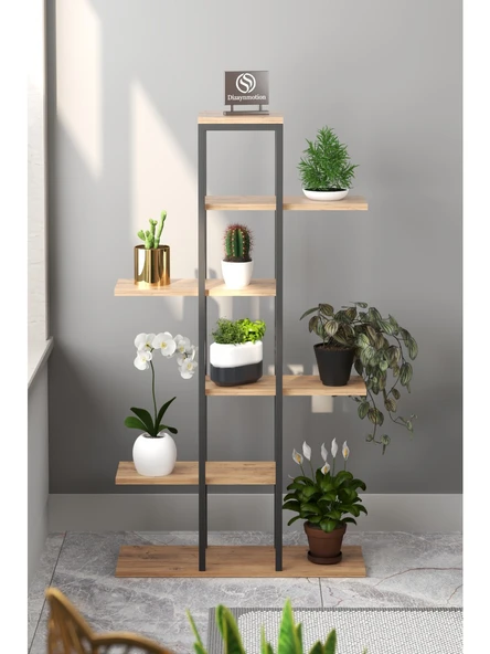 Dizayn Motion Zigzag Tasarımlı 4 Raflı Dekoratif Çiçeklik 150cm Ceviz - 2