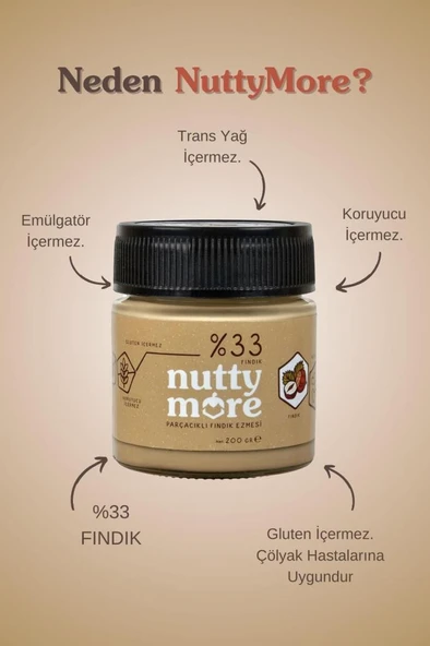 Nutty More  %33 Fındık Parçacıklı Fındık Ezmesi 200 gr x 5 Adet - 2