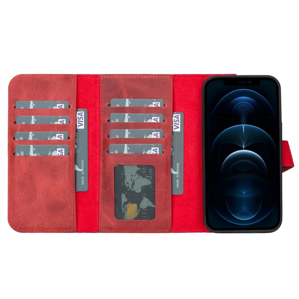 Apple iPhone 13 Pro Uyumlu Deri Cüzdanlı Kılıf Santa G4 Kırmızı - 3