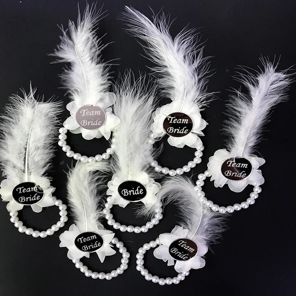 İncili Nedime Bilekliği Gümüş Pleksili Beyaz Otrişli 7'li Set ürün görseli