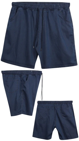 Büyük Beden 120 - 157 Kilo Arası İçin Uygun Bedenli Erkek Likralı Bağcıklı Kot Şort - 4