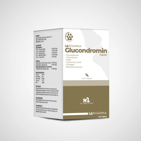 Lapharma Glucondromin Kedi Köpek Glukozamin Kondroitin Kolajen Takviye Tablet 60 Tablet ürün görseli 1