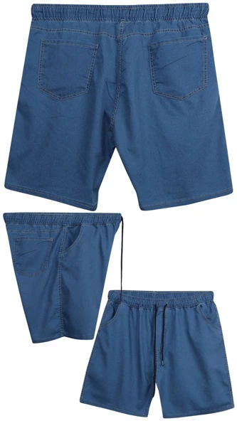 Büyük Beden 120 - 157 Kilo Arası İçin Uygun Bedenli Erkek Likralı Bağcıklı Kot Şort - 11