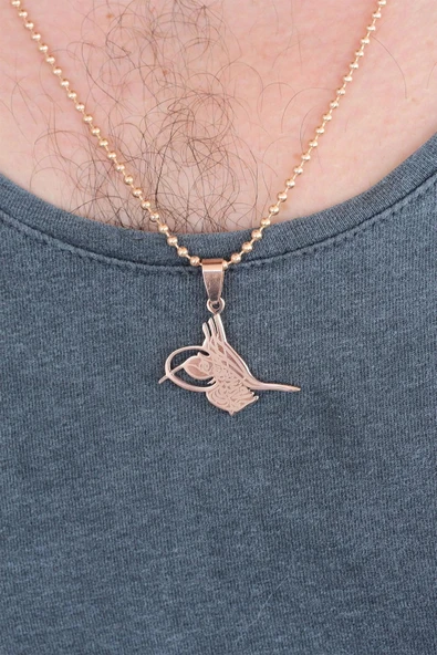Rose Renk Metal Tuğra Figürlü Erkek Kolye - 2