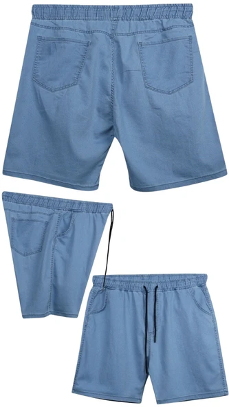 Büyük Beden 120 - 157 Kilo Arası İçin Uygun Bedenli Erkek Likralı Bağcıklı Kot Şort - 7