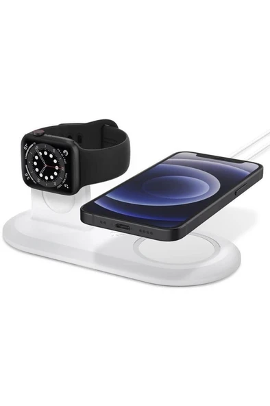 Spigen MagFit Duo AMP02796 2in1 Beyaz MagSafe Docking Station