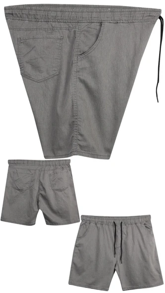 Büyük Beden 120 - 157 Kilo Arası İçin Uygun Bedenli Erkek Likralı Bağcıklı Kot Şort - 9