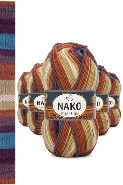5 Adet Vega Stripe Premium Akrilik El Örgü İpi Yünü No: 82420 ürün görseli