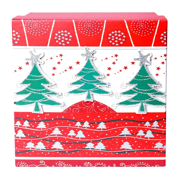 Yılbaşı Çam Ağacı Motifli Hediye Kutusu 17x8 cm ürün görseli