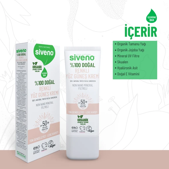 Siveno %100 Doğal Yüz Güneş Kremi Renkli Ton Eşitleyici Leke Karşıtı UVA UVB SPF 50+ 30 ml - 4