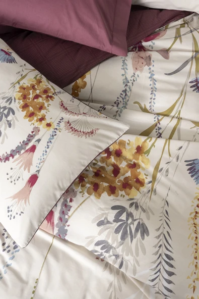 Cotton Box Modeline Çift Kişilik Nevresim Takımı Flos Bordo - 2