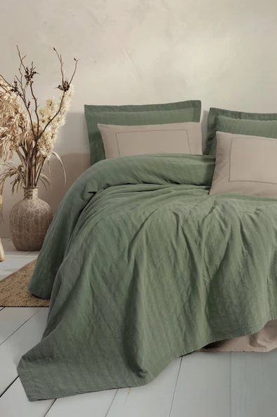 Cotton Box Natura Çift Kişilik Yatak Örtüsü / Pike Takımı Vilo Yesil
