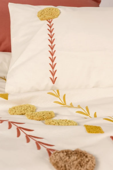 Cotton Box Puff Nakışlı Çift Kişilik Nevresim Takımı Amaris Kiremit - 2