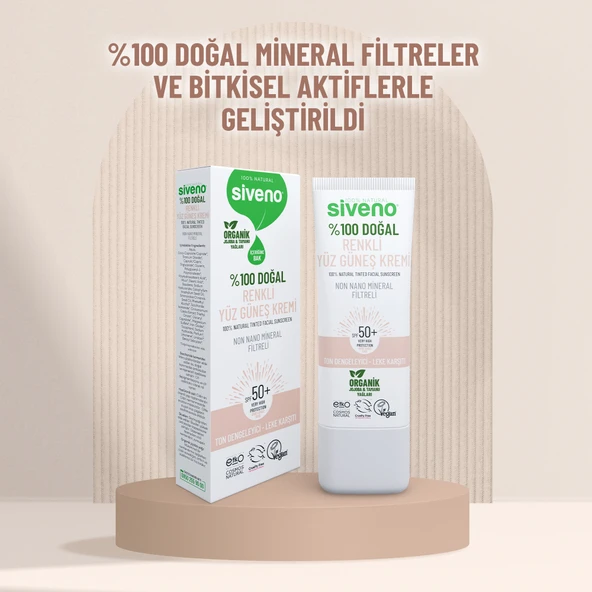 Siveno %100 Doğal Yüz Güneş Kremi Renkli Ton Eşitleyici Leke Karşıtı UVA UVB SPF 50+ 30 ml - 6