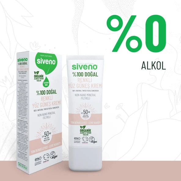 Siveno %100 Doğal Yüz Güneş Kremi Renkli Ton Eşitleyici Leke Karşıtı UVA UVB SPF 50+ 30 ml - 3