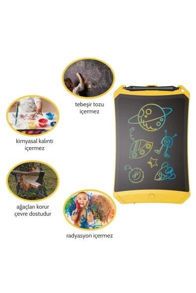 wicue Xiaomi 8,5" Uyumlu Mıknatıslı Lcd Dijital Renkli Çizim Tablet- Sarı - 3