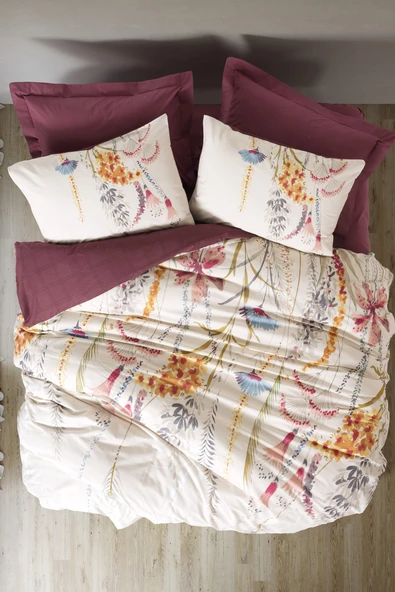 Cotton Box Modeline Çift Kişilik Nevresim Takımı Flos Bordo