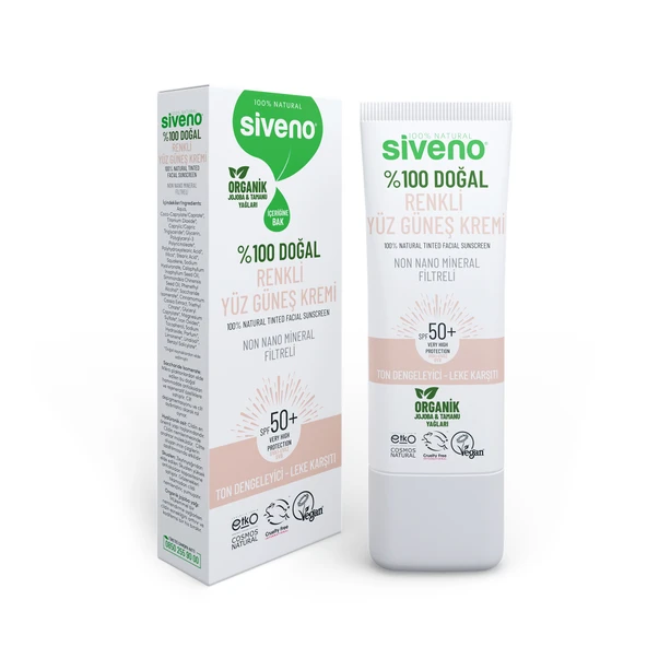 Siveno %100 Doğal Yüz Güneş Kremi Renkli Ton Eşitleyici Leke Karşıtı UVA UVB SPF 50+ 30 ml - 8