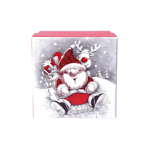 Yılbaşı Noel Baba ve Geyik Motifli Hediye Kutusu 8x6 cm