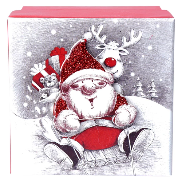 Yılbaşı Noel Baba ve Geyik Motifli Hediye Kutusu 19x9 cm