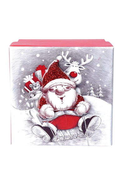 Yılbaşı Noel Baba ve Geyik Motifli Hediye Kutusu 17x8 cm - 2