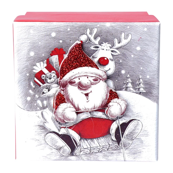 Yılbaşı Noel Baba ve Geyik Motifli Hediye Kutusu 17x8 cm