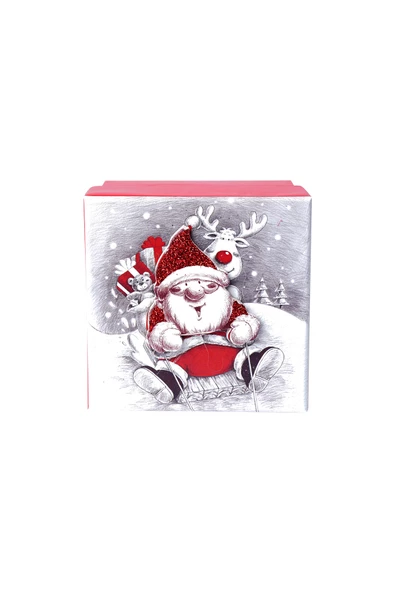 Yılbaşı Noel Baba ve Geyik Motifli Hediye Kutusu 8x6 cm - 2
