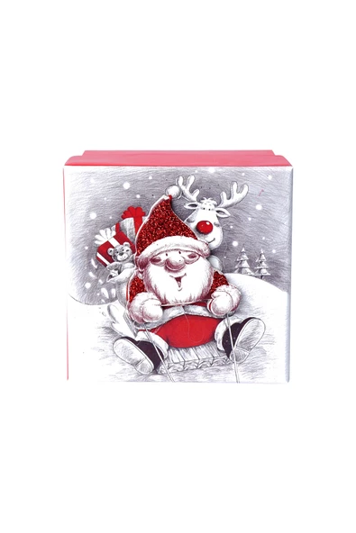 Yılbaşı Noel Baba ve Geyik Motifli Hediye Kutusu 10x7 cm - 2