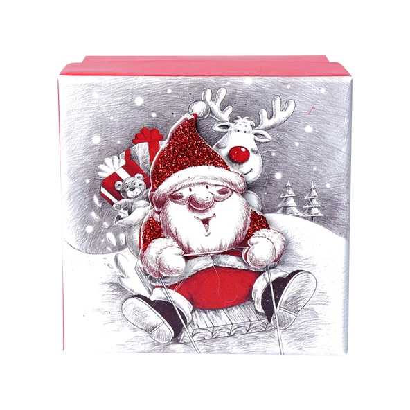 Yılbaşı Noel Baba ve Geyik Motifli Hediye Kutusu 12x8 cm