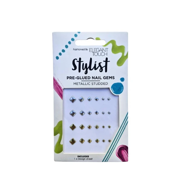 Elegant Touch Stylist Metallic Studded Hazır Yapışkanlı Tırnak Taşları –  Gümüş ve Altın Rengi