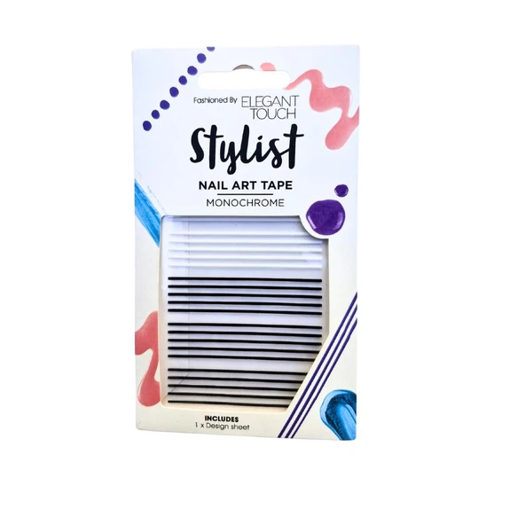 Elegant Touch Monochrome Tırnak Sticker Seti – Siyah-Beyaz Şerit Bant