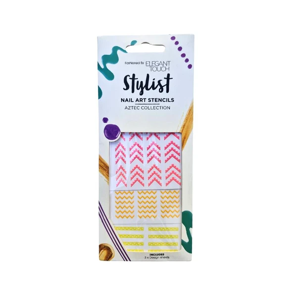 Elegant Touch Stylist Nail Art Şablon Seti – Aztec Collection 3 Adet Renkli Tırnak Bant Süsü