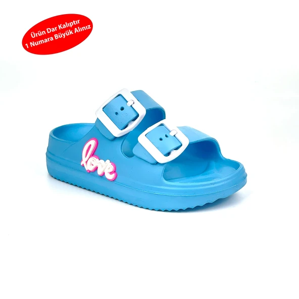 Erkek Çocuk Mavi Tokalı Figürlü Ortopedik Rahat Günlük Terlik