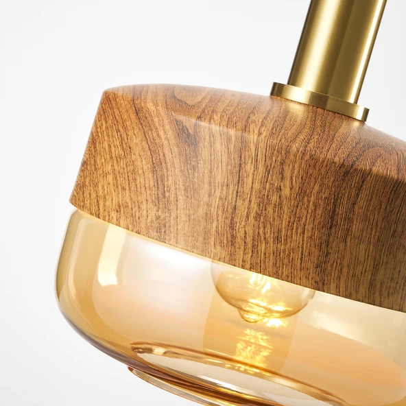 Apliqa Curly Tekli Ahşap Desenli Sarkıt Avize - Resim 4