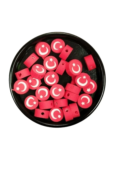 90 Adet 10 mm Polimer Kil Fimo Boncuk Takı Bileklik + 5 Metre Lastikli Misina Hediye - Türk Bayrağı - Resim 3