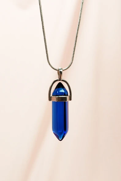 Safir Doğal Taşı Zincirli El Yapımı Tasarımlı Kolye Uç: 3,5 cm Zincir: 20 cm Kutulu ürün görseli