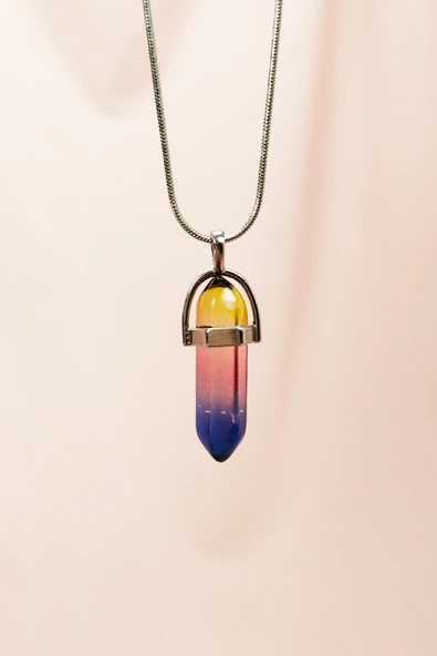 Çakra Doğal Taşı Zincirli El Yapımı Tasarımlı Kolye Uç: 3,5 cm Zincir: 20 cm Kutulu ürün görseli