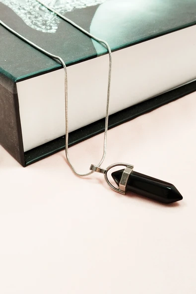 Onix Doğal Taşı Zincirli El Yapımı Tasarımlı Kolye Uç: 3,5 cm Zincir: 20 cm Kutulu - Resim 3