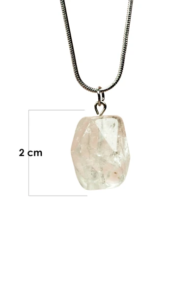 Kuvars Doğal Taşı Zincirli El Yapımı Kolye Uç: 2 cm Zincir: 20 cm Kutulu - 2